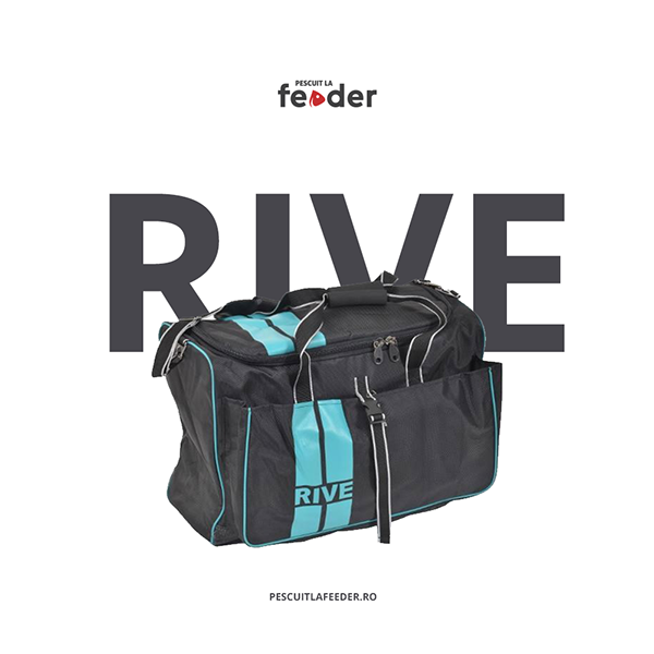Fishing-tackle bag promotion with large RIVE lettering