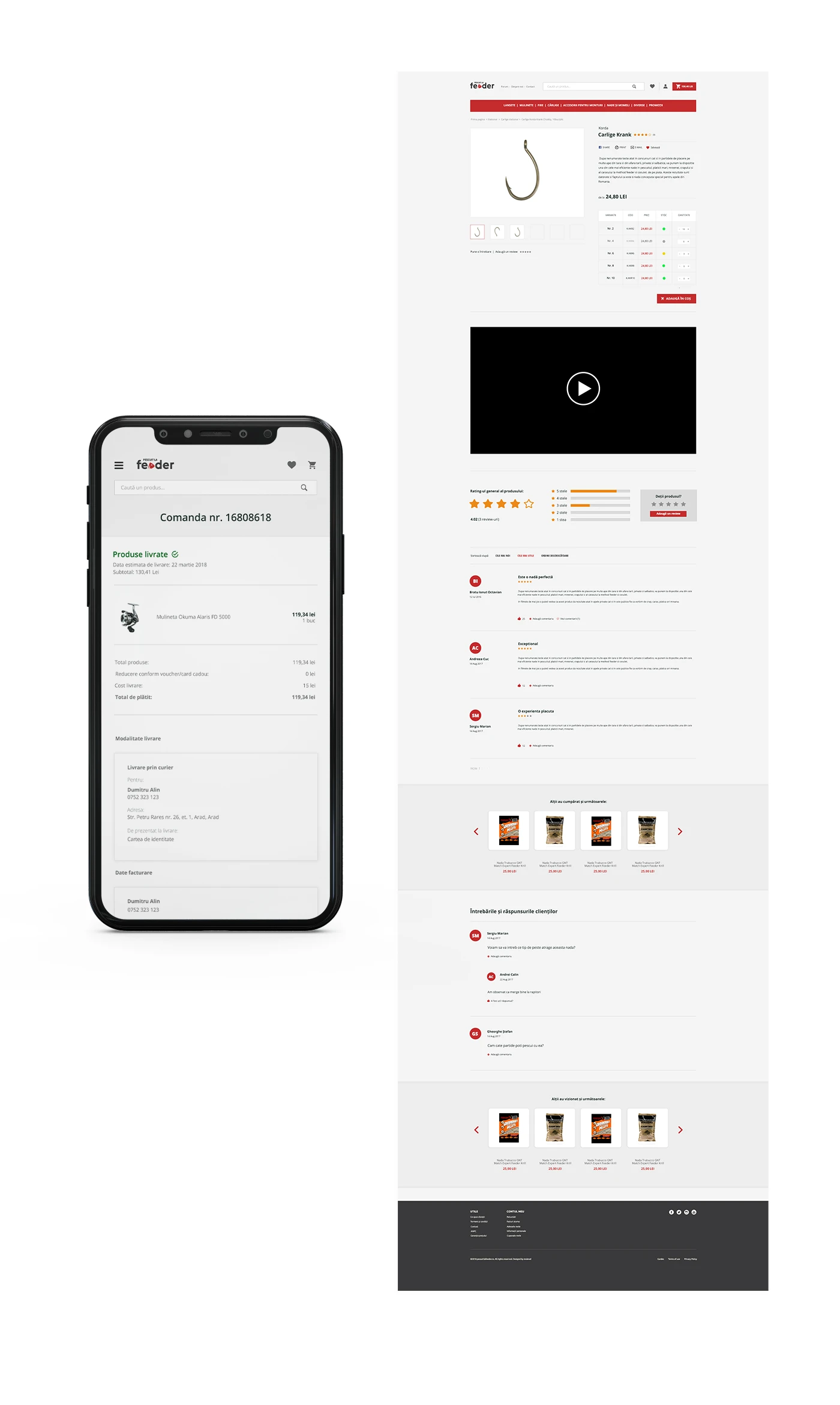 Pescuit la Feeder product-page layouts for desktop and mobile