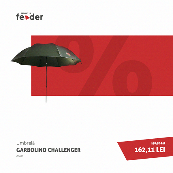 Fishing-umbrella promotion with a red discount panel